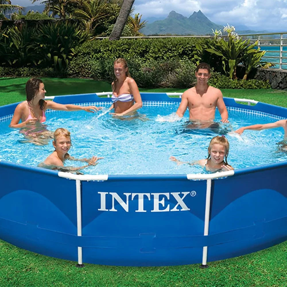Intex Metal Above Ground Pool w/ Pump, Filter Cartridge 6 Pack, and Cover