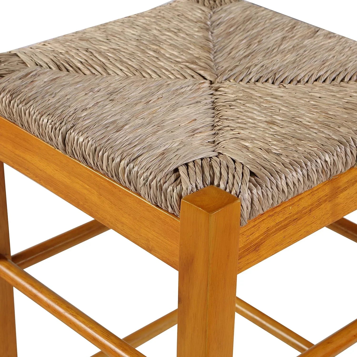 Square Rush Seat Bar Height Stool, 29-Inch, Brown