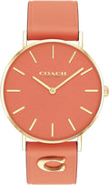 Coach 14503922 Perry Coral Pink/Gold Tone Dial Coral Pink Leather Band Women's Watch