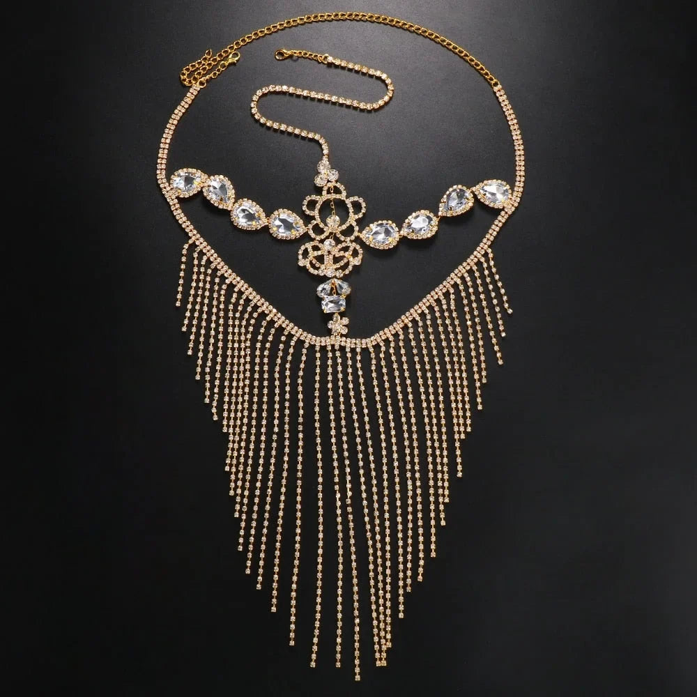 Crystal Tassel Face Mask Rhinestone Masquerade Mask Jewelry for Women Hair Face Chain Halloween Party
