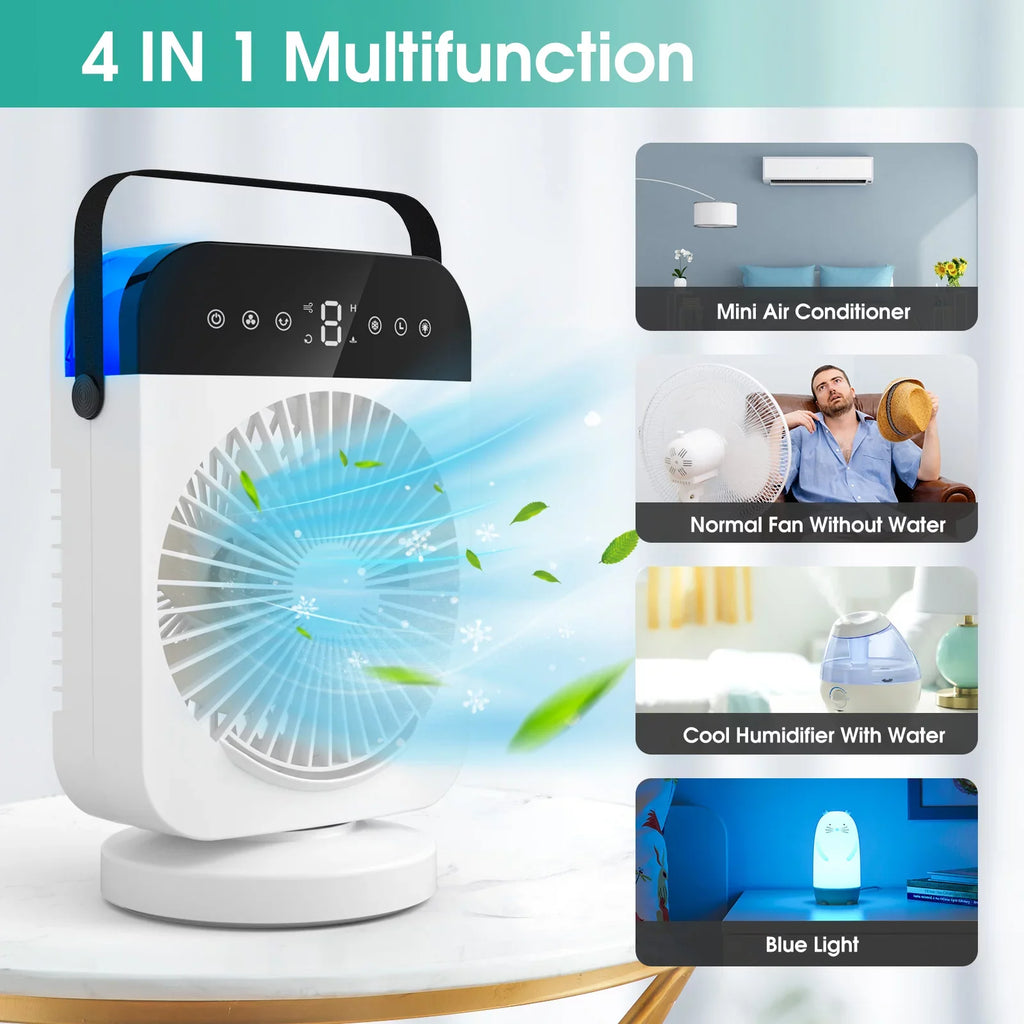 Portable Air Conditioner,Mini Personal Evaporative Air Cooler With 4 Speeds,Oscillation/Humidifier/Timing Function, Small Desktop Cooling Fan With Led Light For Room Office Camping