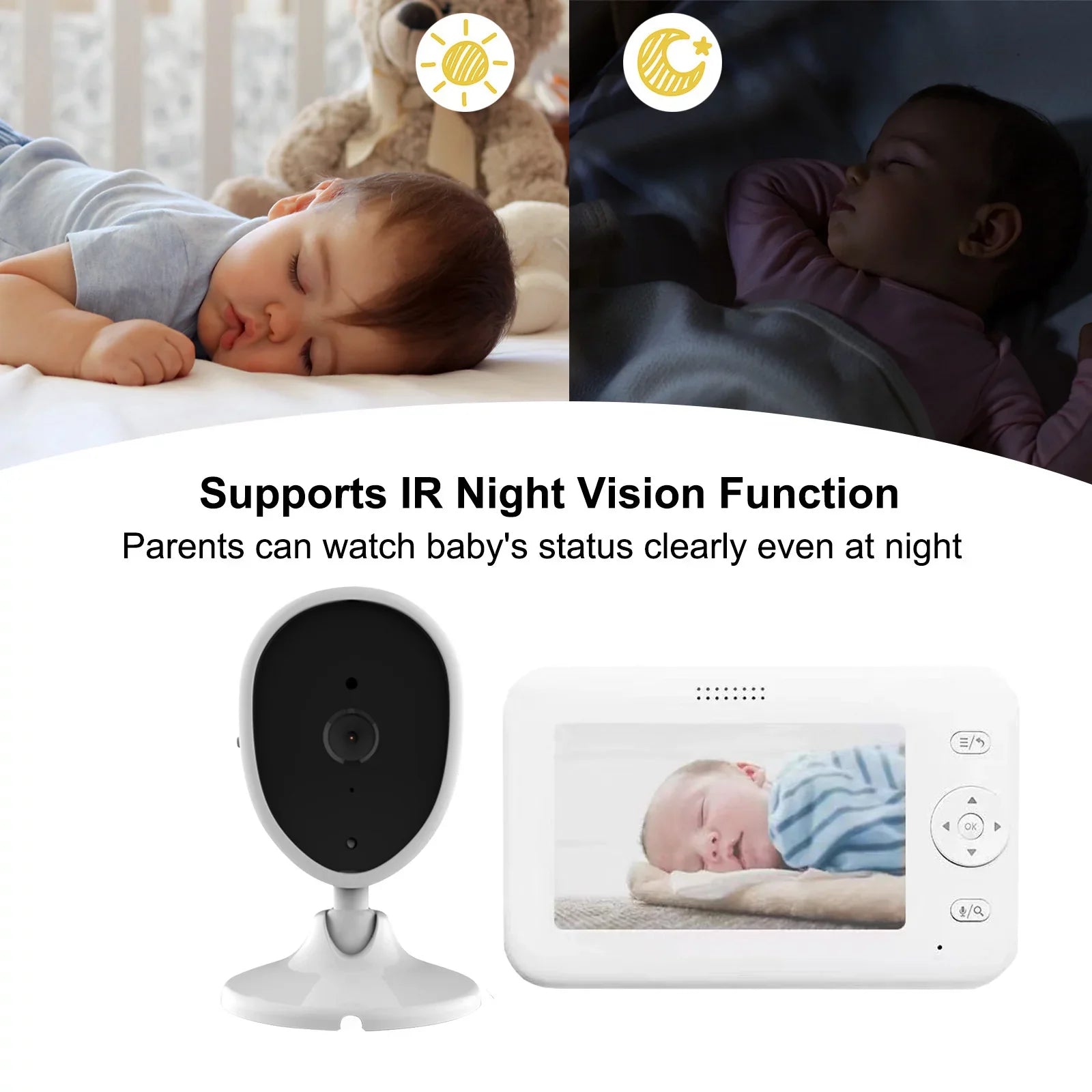 Arealer Wireless Monitor Video Monitor for Monitor with 4.3 Inch   Screen Room Detection Motion Detection  Functions Built-in Lullabies