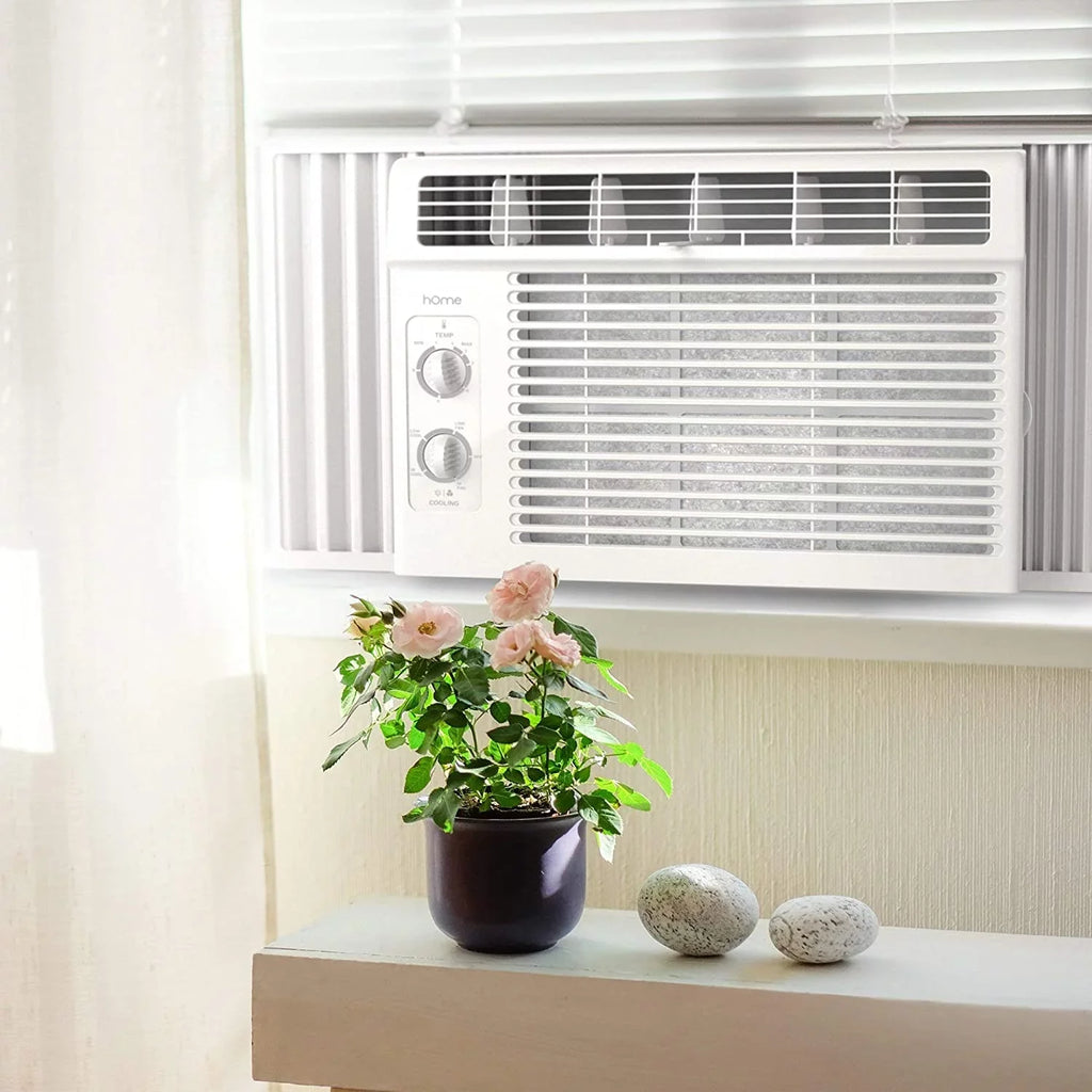 hOmeLabs Window Air Conditioner 5000  - Easy Mechanical Control Compact  Unit with Washable Reusable Filter, 2 Cooling Speeds, 2 Fan Speeds - Ideal for Bedroom and Rooms up to 150 Sq. Ft.