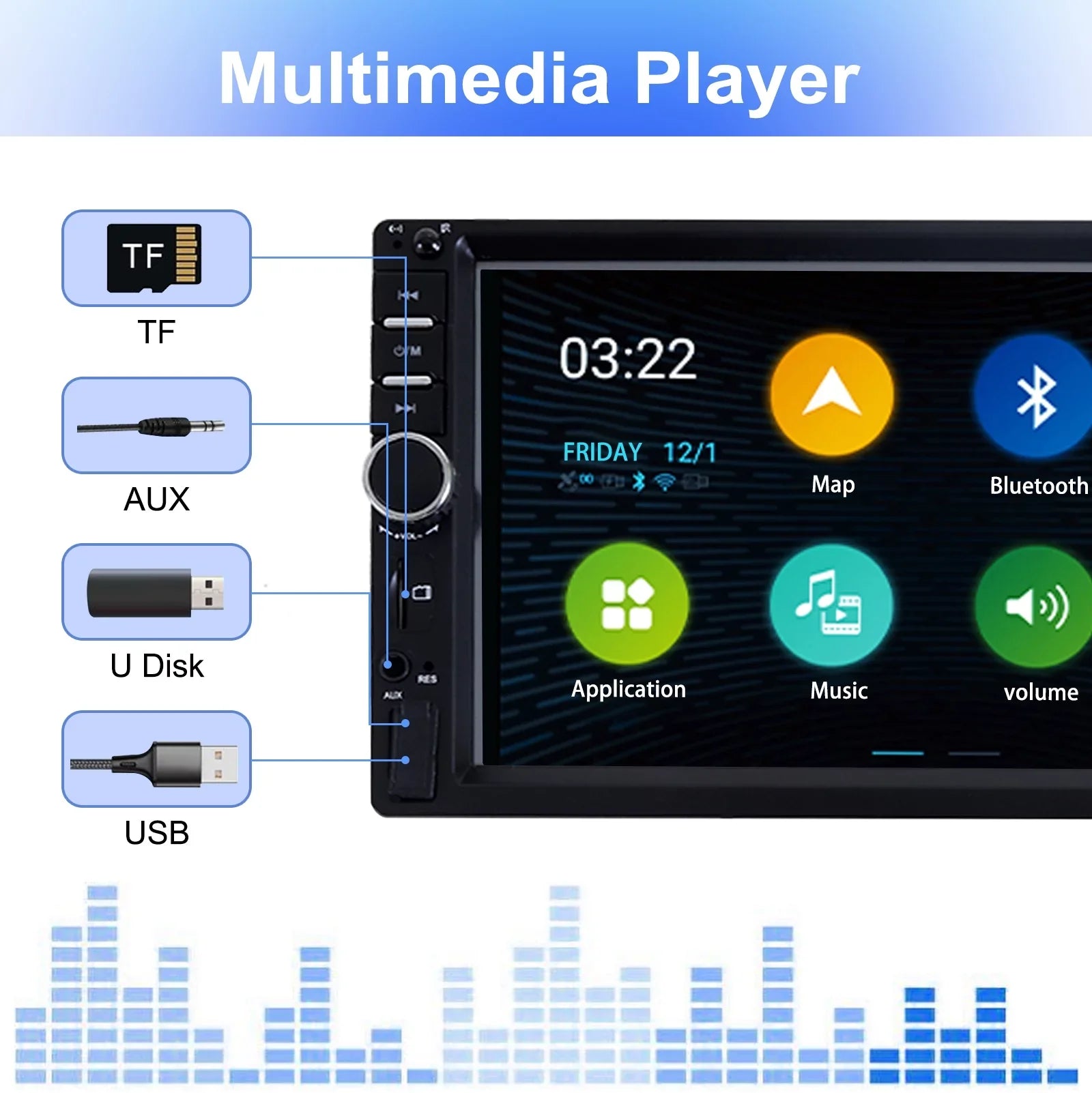 Double 2 Din Car Stereo Radio MP5 Player, 7 Inch  Touch Screen Bluetooth Car Video Player 1080P with Backup Reversing Camera