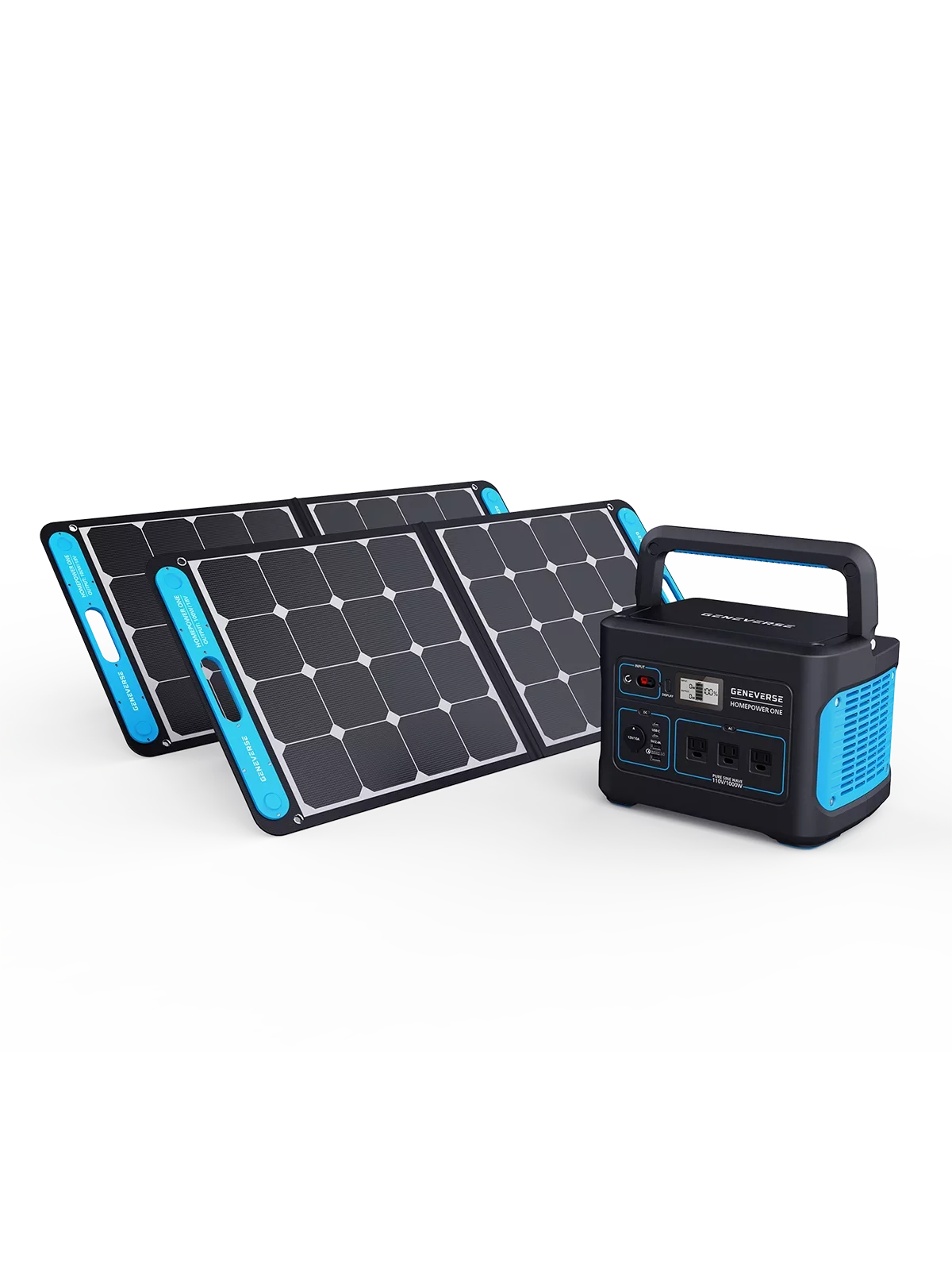 Geneverse 1002Wh (1x2) Solar Generator Bundle: 1X HomePower  Portable Power Station (3X 1000W  Outlets) + 2X 100W Solar Panels. Quiet, Indoor-Safe Backup Battery Power Generator For Home Devices
