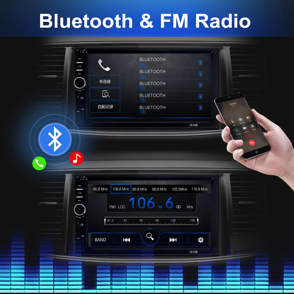 Double 2 Din Car Stereo Radio MP5 Player, 7 Inch  Touch Screen Bluetooth Car Video Player 1080P with Backup Reversing Camera