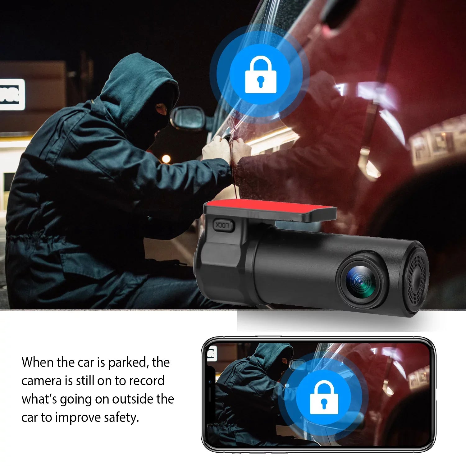 170° WiFi Dash Cam iMounTEK 1080P  Car  Camera Recorder with G-sensor App Wifi Looping Recording 11.2ft Cigarette Lighter Cable