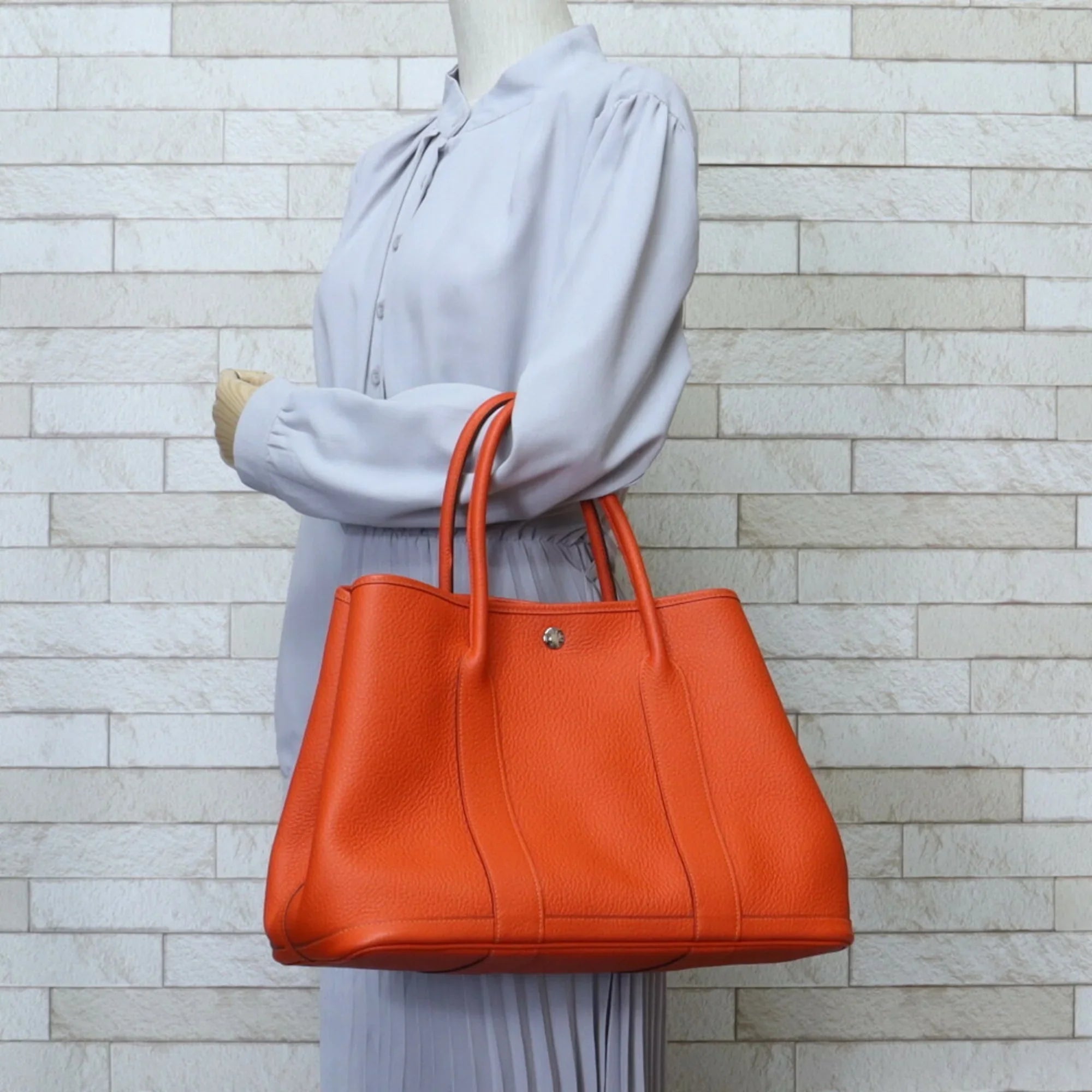 Pre-Owned Hermes Garden  Tote Bag Leather Orange Ladies  (Good)