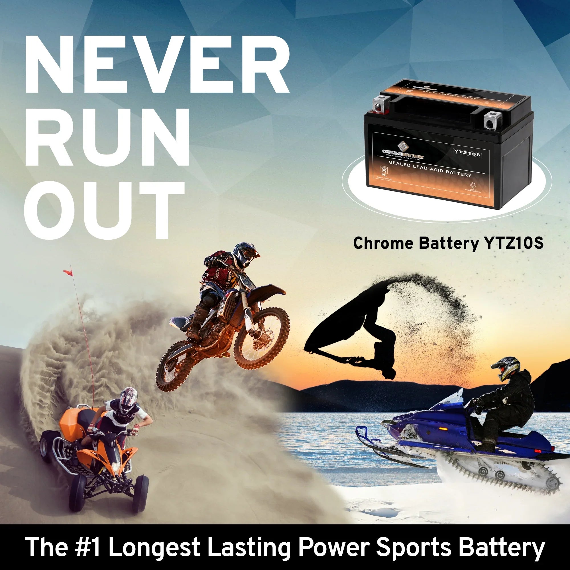 Chrome Battery YTZ10S- (YTZ10S 12 Volt,8.6 Ah, 190 ) Motorcycle Battery for Suzuki Gsx-r1000, Z, Al8 1000 Cc Years (2017 - 2018)