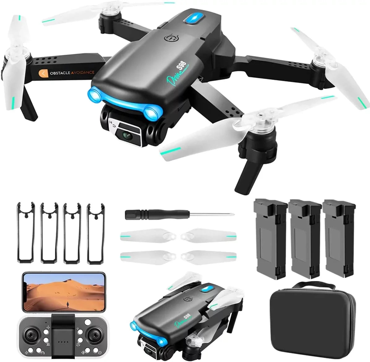 Drone with Camera for Adults Kids Beginners,Mini  Drones with 4K  Dual Camera,Foldable  Quadcopter Drone, One Key Take Off/Landing with 3 Batteries  Toys Gifts for Kids and Adults (Black)