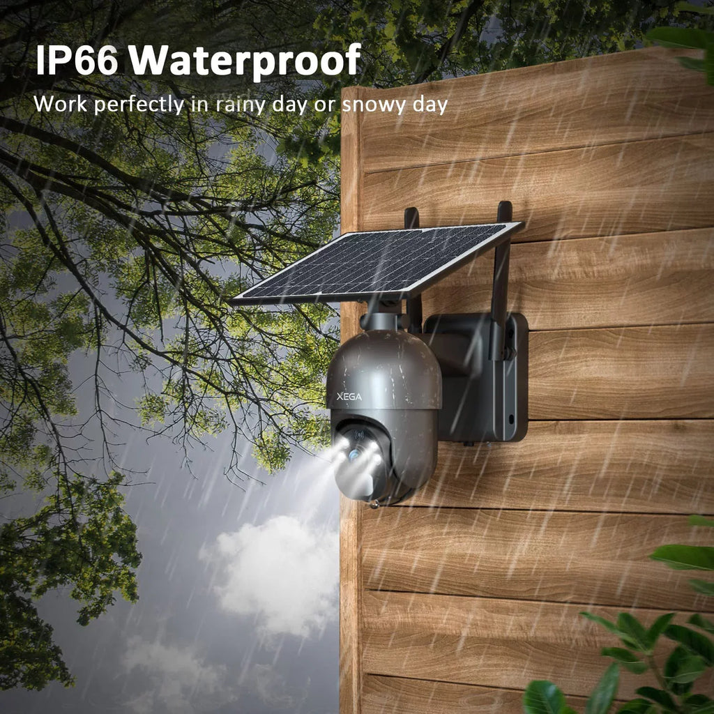 Xega 2K Outdoor 3G/4G  Cellular Solar/Battery Power Wireless Security Camera with  Card, 14400mAh Rechargeable Battery, 4X Zoom, 355° Pan 95° Tilt, Night Vision, 2-Way Talk, IP66, No Wifi Need