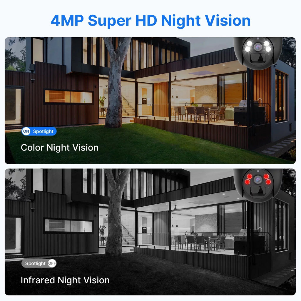 Hiseeu Rechargeable Battery 2K/3MP Solar Wireless Security Camera,360 View Pan/Tilt,8X digital zoom,2-Way Audio,Color Night Vision,Spotlights, Card Slot,Smart  Detection