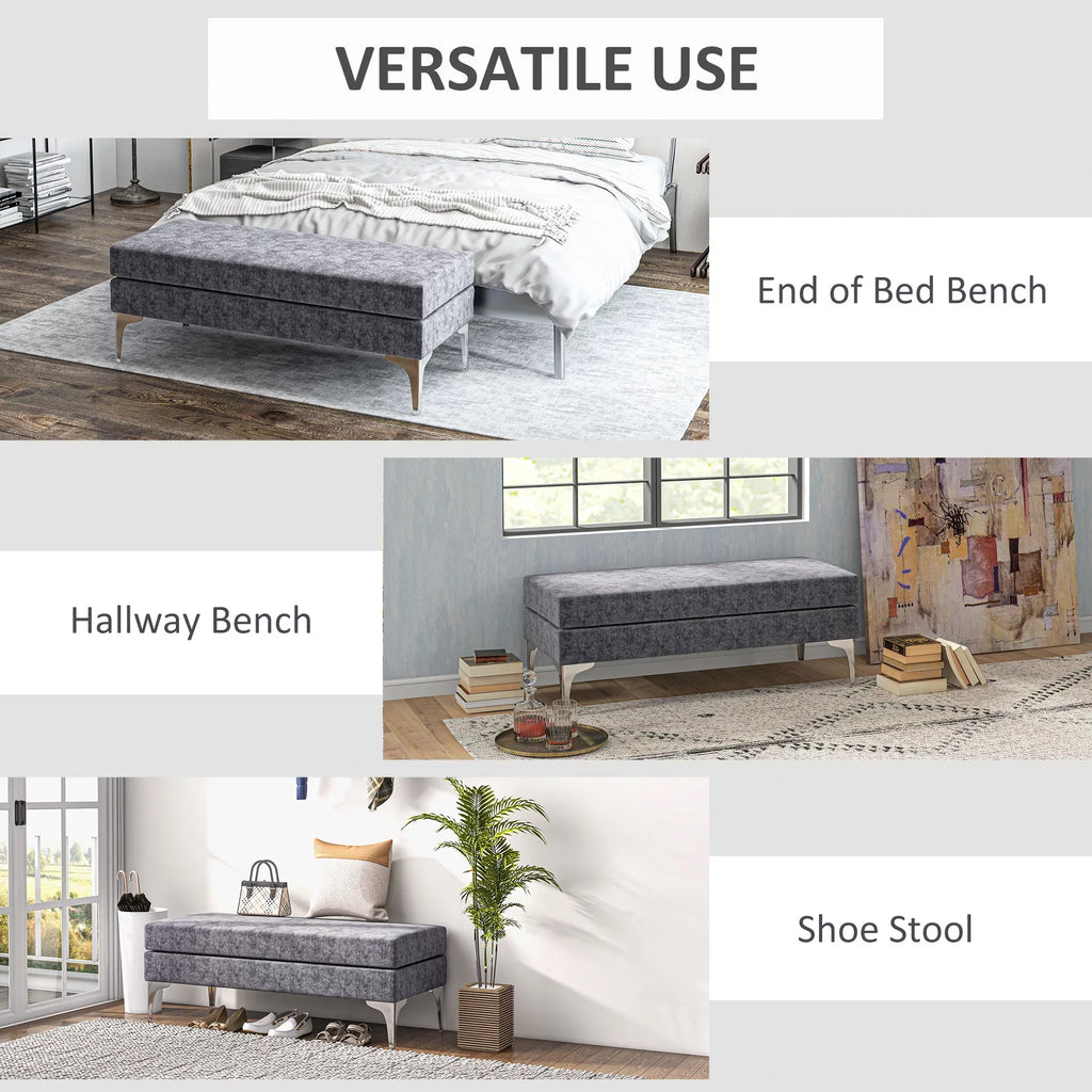 48" End of Bed Bench with Steel Legs, Dark Gray
