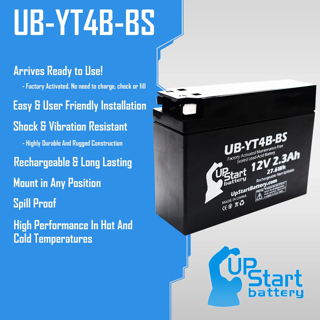 5-Pack UpStart Battery Replacement for 2012 Yamaha SR400 () 400CC Factory Activated, Maintenance Free, Motorcycle Battery - 12V, 2.3Ah, -YT4B-