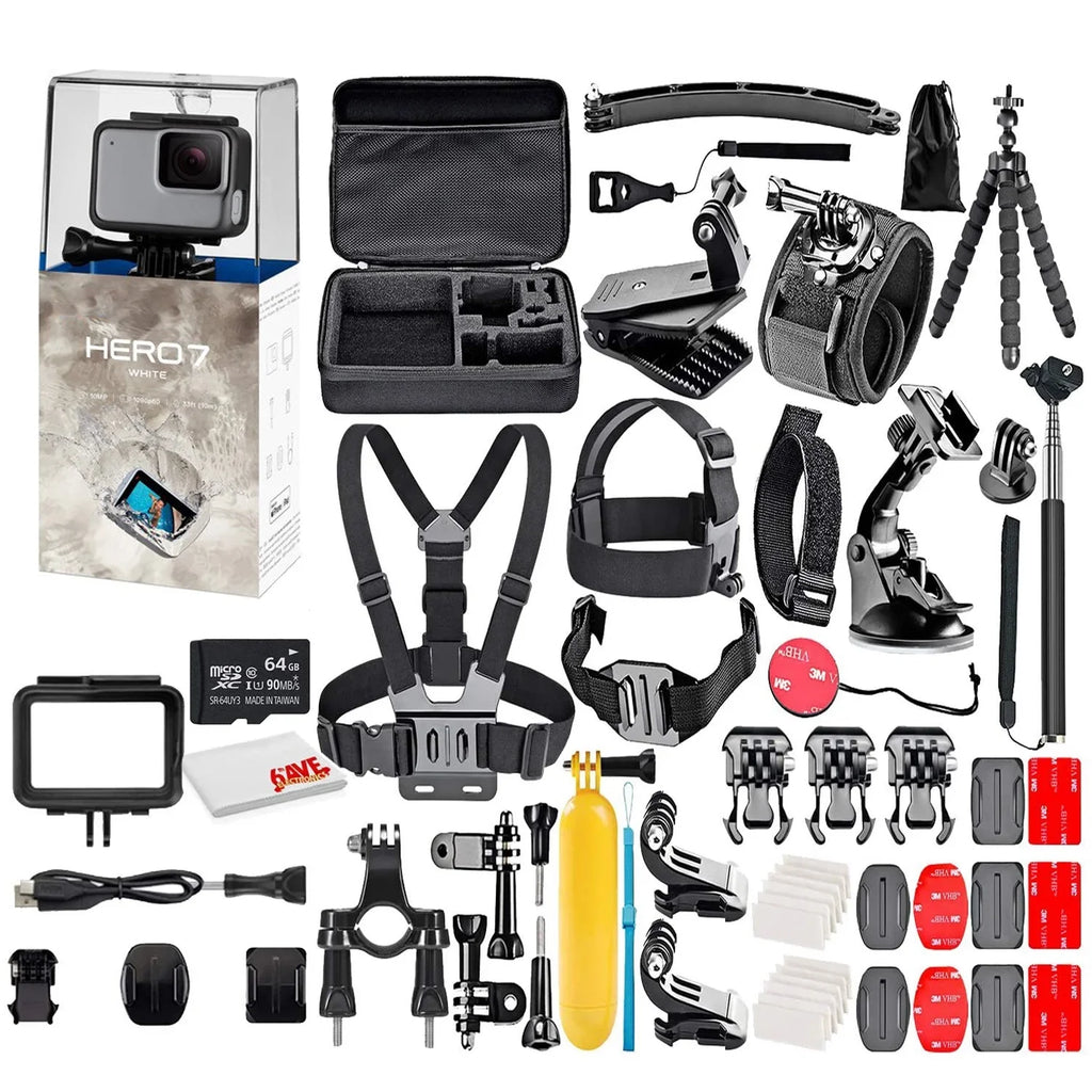 GoPro HERO7 White - Waterproof Action Camera with Touch Screen, Full  Video, 10MP Photos, and Stabilization - with 64GB Micro Sd Card and 50 Piece Accessory Kit - Fully Loaded Bundle