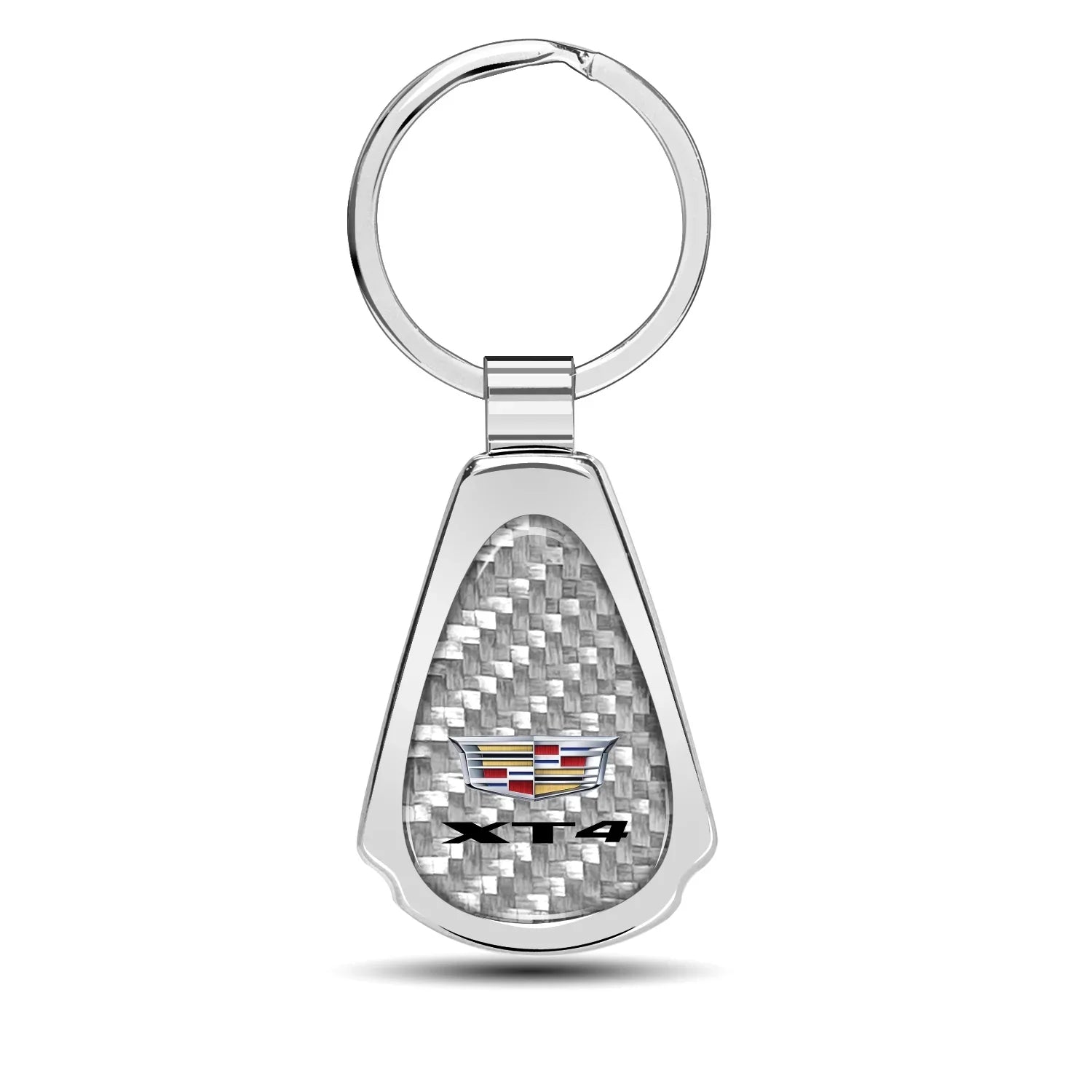 iPick Image for Cadillac XT4 Real Silver Dome Carbon Fiber Chrome Metal Teardrop Key Chain, Official Licensed