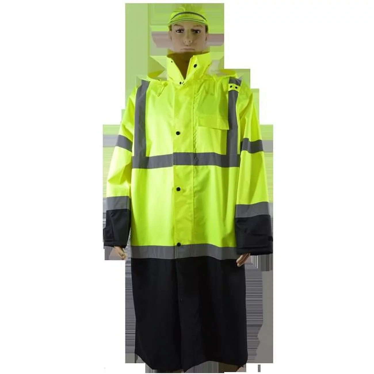 Petra Roc -48-C3-5X 48 in. Lime & Black Bottom Two Tone Waterproof Rain Coat, Ansi Class 3, Roll Away Hood, 5X