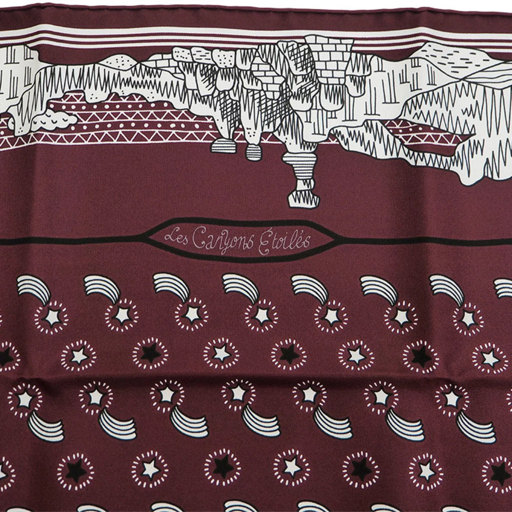 Pre-Owned  Hermes Not For Sale Limited Petit Care Carre 55 Les Canyons Etoiles From the to Stars Nanatsu Star Train Scarf Muffler Pocket Chief (Like New)
