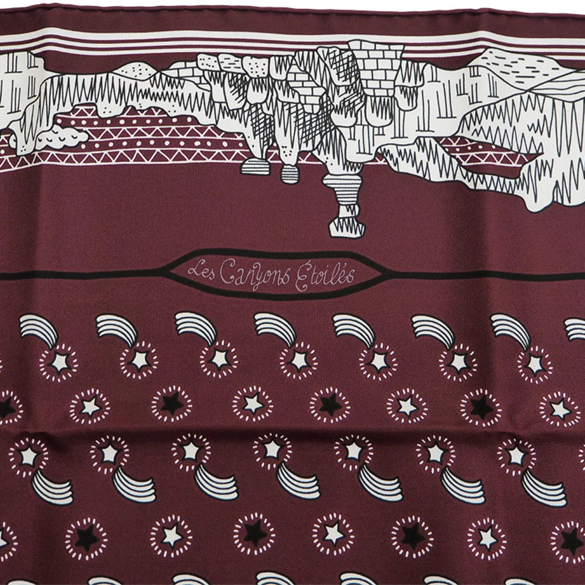 Pre-Owned  Hermes Not For Sale Limited Petit Care Carre 55 Les Canyons Etoiles From the to Stars Nanatsu Star Train Scarf Muffler Pocket Chief (Like New)