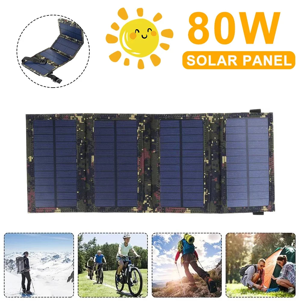 Paddsun 80W  Solar Panel Folding Power Bank Outdoor Camping Hiking Phone Charger