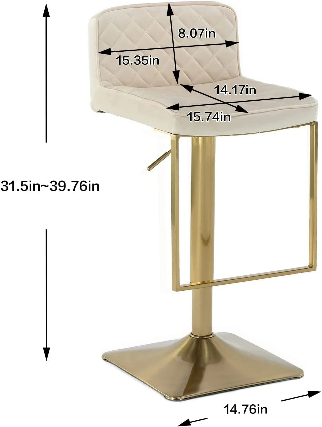 Velvet  Stools  Modern Swivel Counter Height Barstools  Height Adjustable Kitchen Stools for Island  Chairs Island Stools Chair Gold sillas para barra de cocina (Ivory  Set of