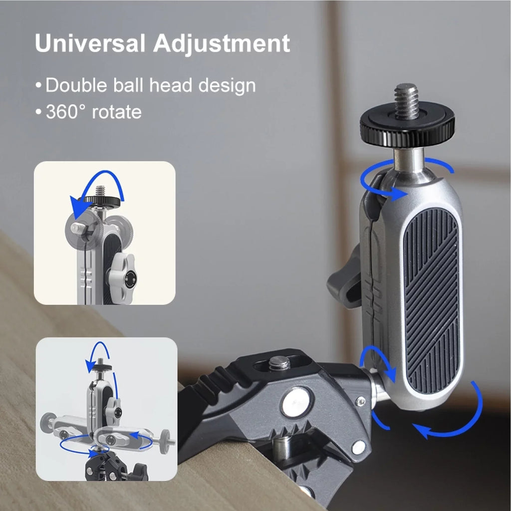 Aluminum Alloy Camera Mount Clamp - Bicycle Handlebar Adapter, 1.5kg Load Capacity, Dual Rotatable Ball Head, Adapter, Compatible with , , Hero 11/10/9/8/7, Insta360