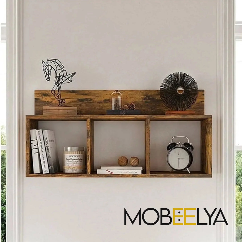 Natural Pine Wood Wall Shelf | Modern Floating Organizer | Items Storage Floating Wall Decor | Decorative Gift | Easy to Install,  Mobeelya