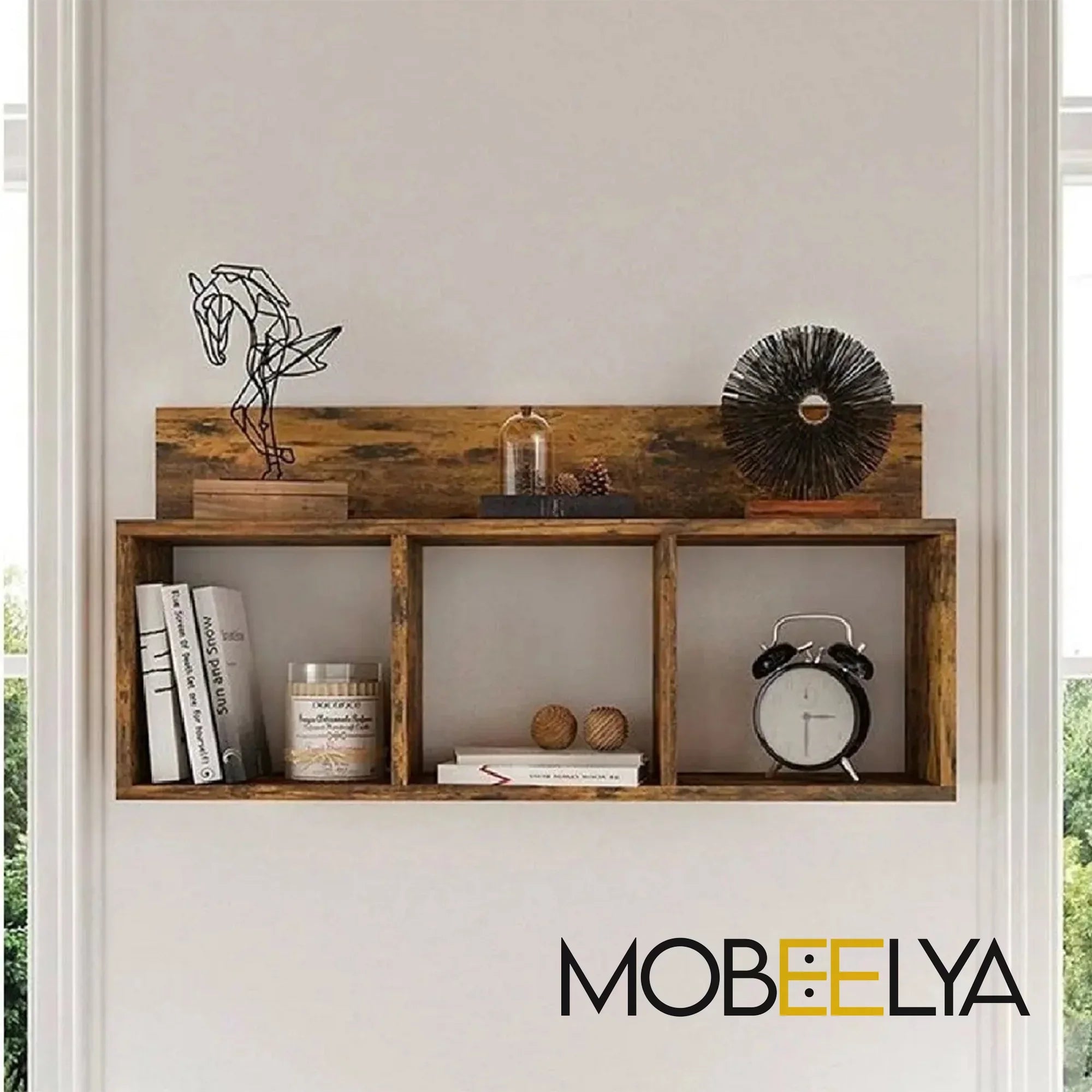 Natural Pine Wood Wall Shelf | Modern Floating Organizer | Items Storage Floating Wall Decor | Decorative Gift | Easy to Install,  Mobeelya
