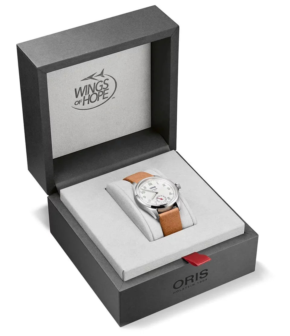 Limited Edition Oris Big Crown Wings Of Hope Automatic Stainless Steel White Dial Beige Leather Strap Mens Watch 401 7781 4081-Set