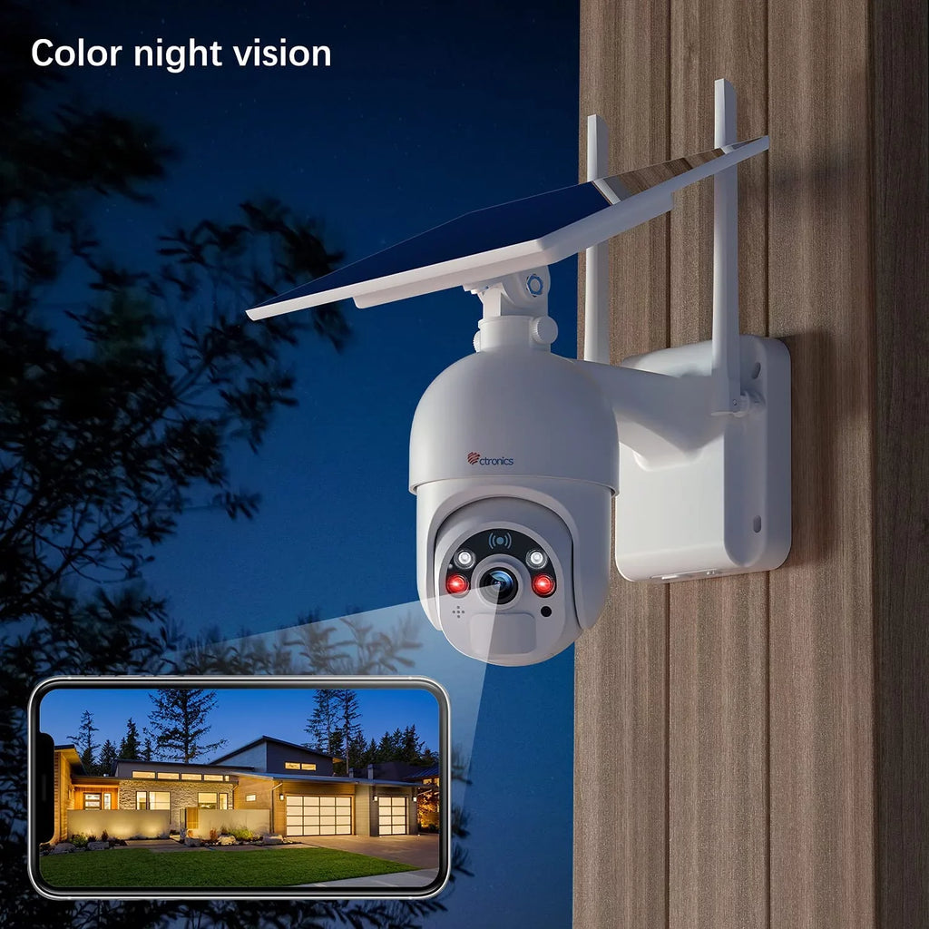 Ctronics Solar Security Camera, Home Security Camera Wireless Outdoor,WiFi Surveillance Camera with Spotlight Color Night Vision,  Human Detection, 2-Way Audio,IP66 Waterproof(S20)