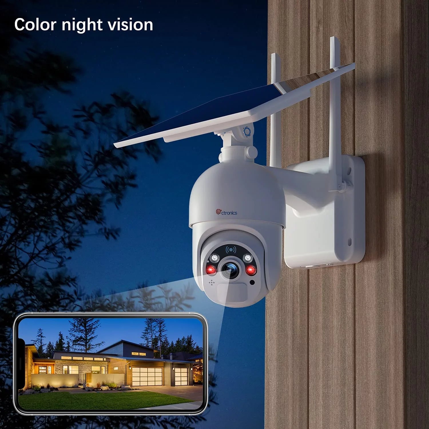 Ctronics Solar Security Camera, Home Security Camera Wireless Outdoor,WiFi Surveillance Camera with Spotlight Color Night Vision,  Human Detection, 2-Way Audio,IP66 Waterproof(S20)