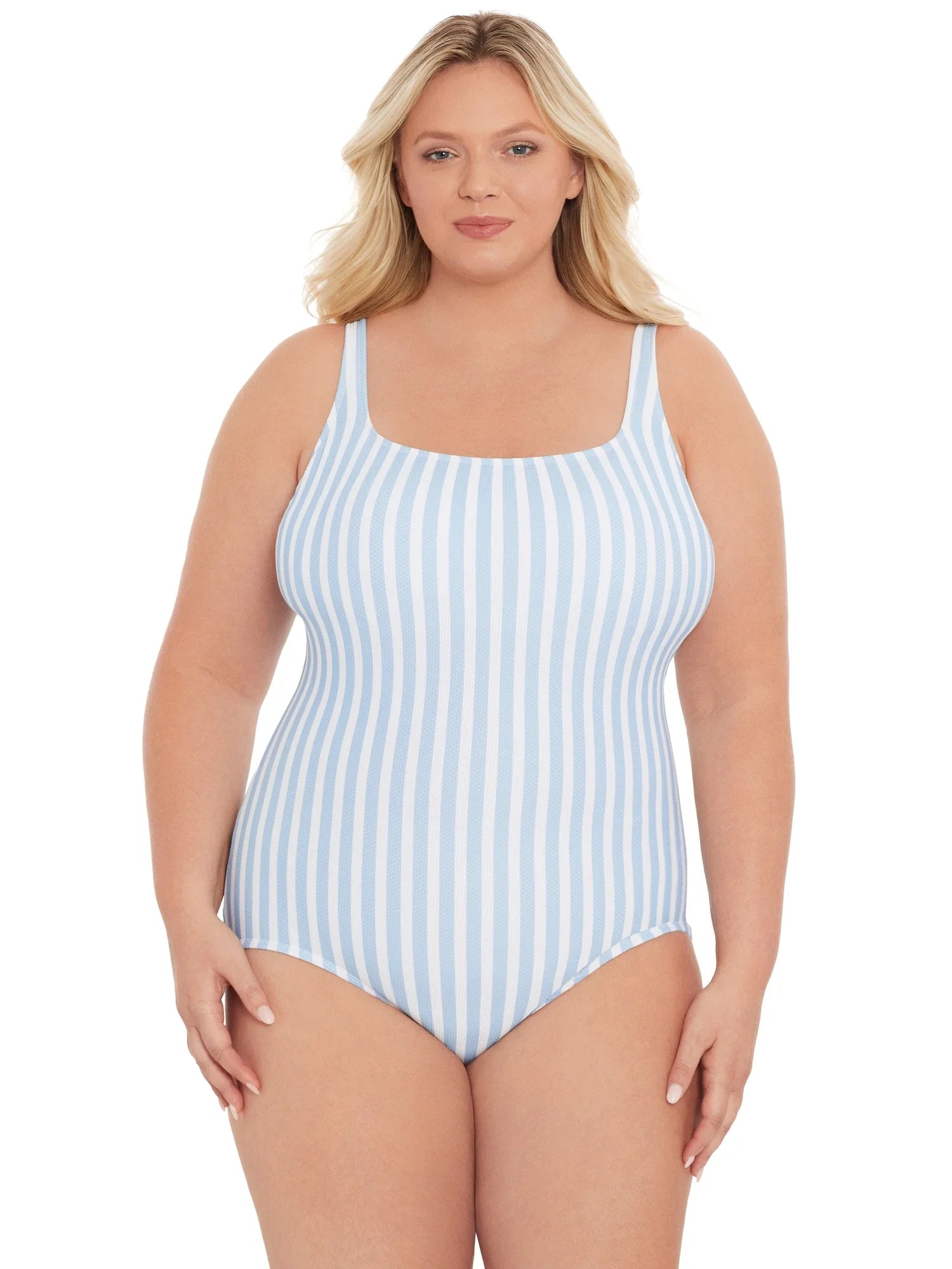 Time and Tru Women's Pique Square Neck One Piece Swimsuit, Sizes -3X