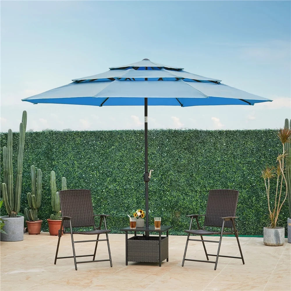 Yaheetech Outdoor 10ft Patio Umbrella with 8 Sturdy Ribs+ 26.5 lb 18'' Base Stand, Sky Blue