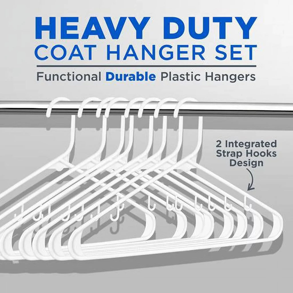 SereneLife White Standard Plastic Hangers, Mega Pack, 200 Pieces Hangers for Clothes
