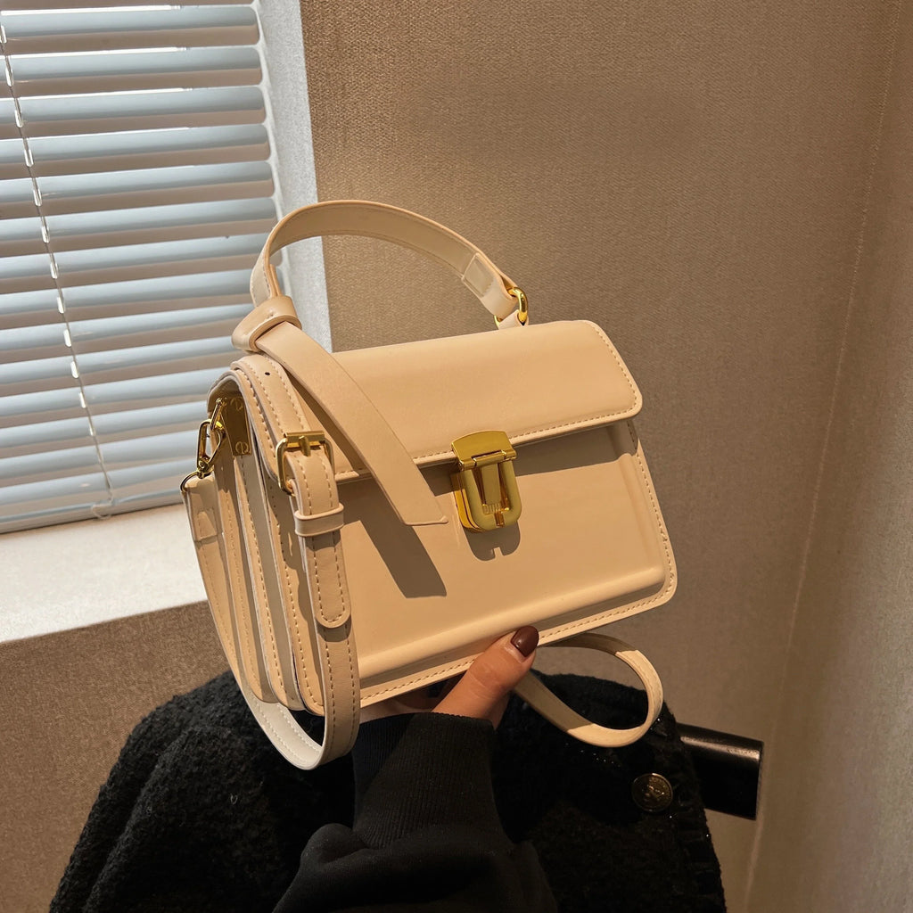 Junior Buckle Decor Handbag, Trendy Square Crossbody Bag, Faux Leather Flap Purse For Women (7.9*5.93*3.16) Inch