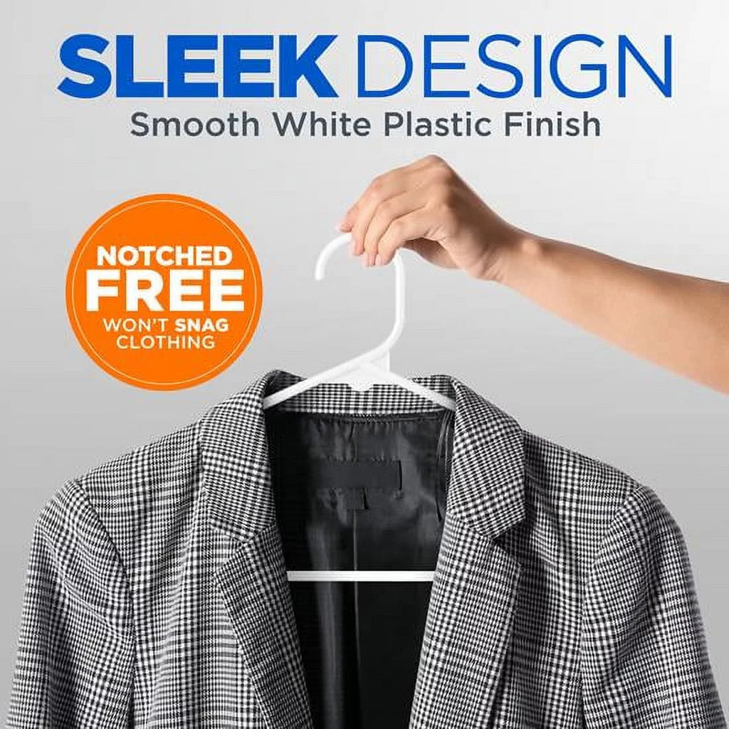 SereneLife White Standard Plastic Hangers, Mega Pack, 200 Pieces Hangers for Clothes
