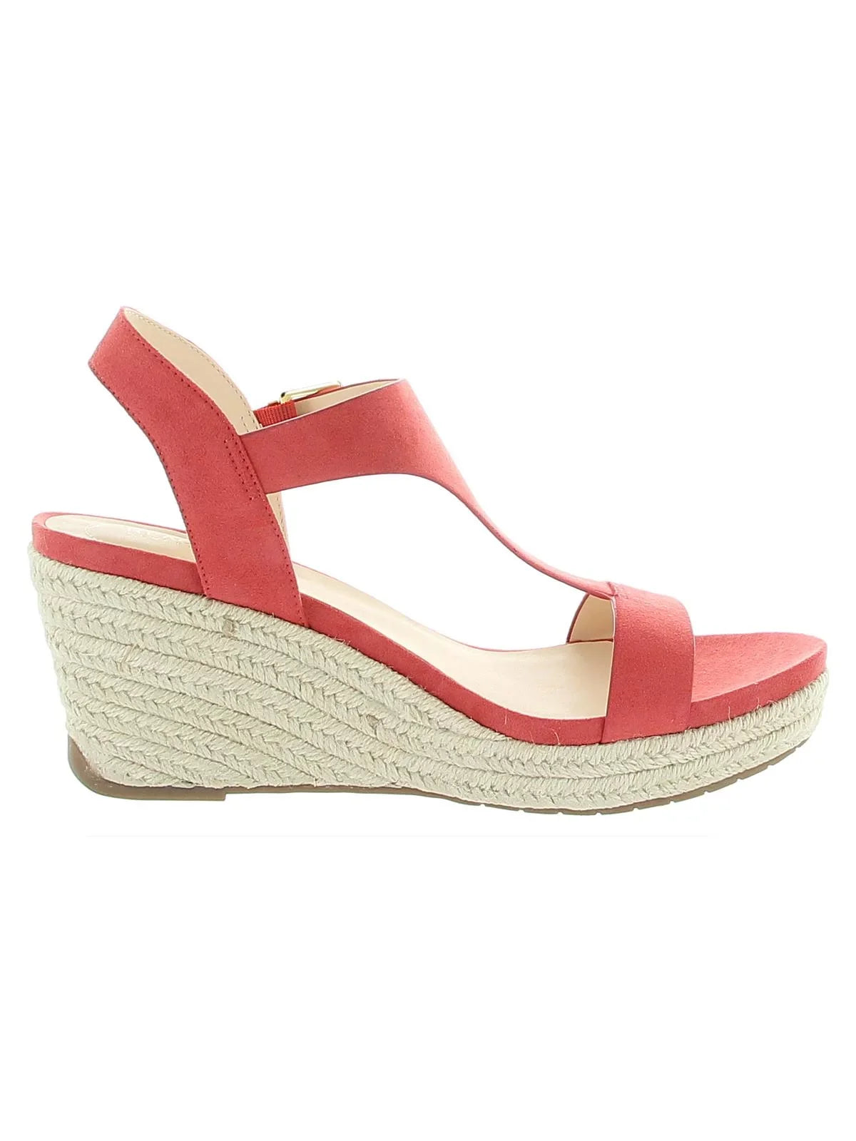 Womens Coral 0.5" Platform Padded Comfort Breathable T-Strap Moisture Wicking Card Round Toe Wedge Buckle Espadrille Shoes 6.5 M