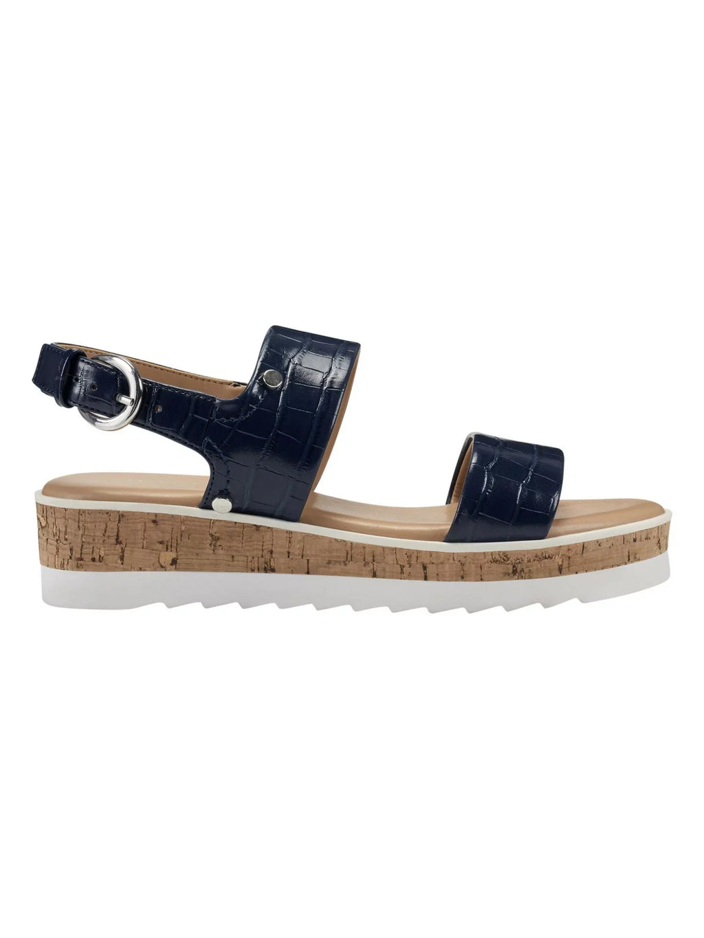Womens Blue Mixed Media Demi 1" Platform Gordy Almond Toe Wedge Buckle Sandals Shoes 8.5 M