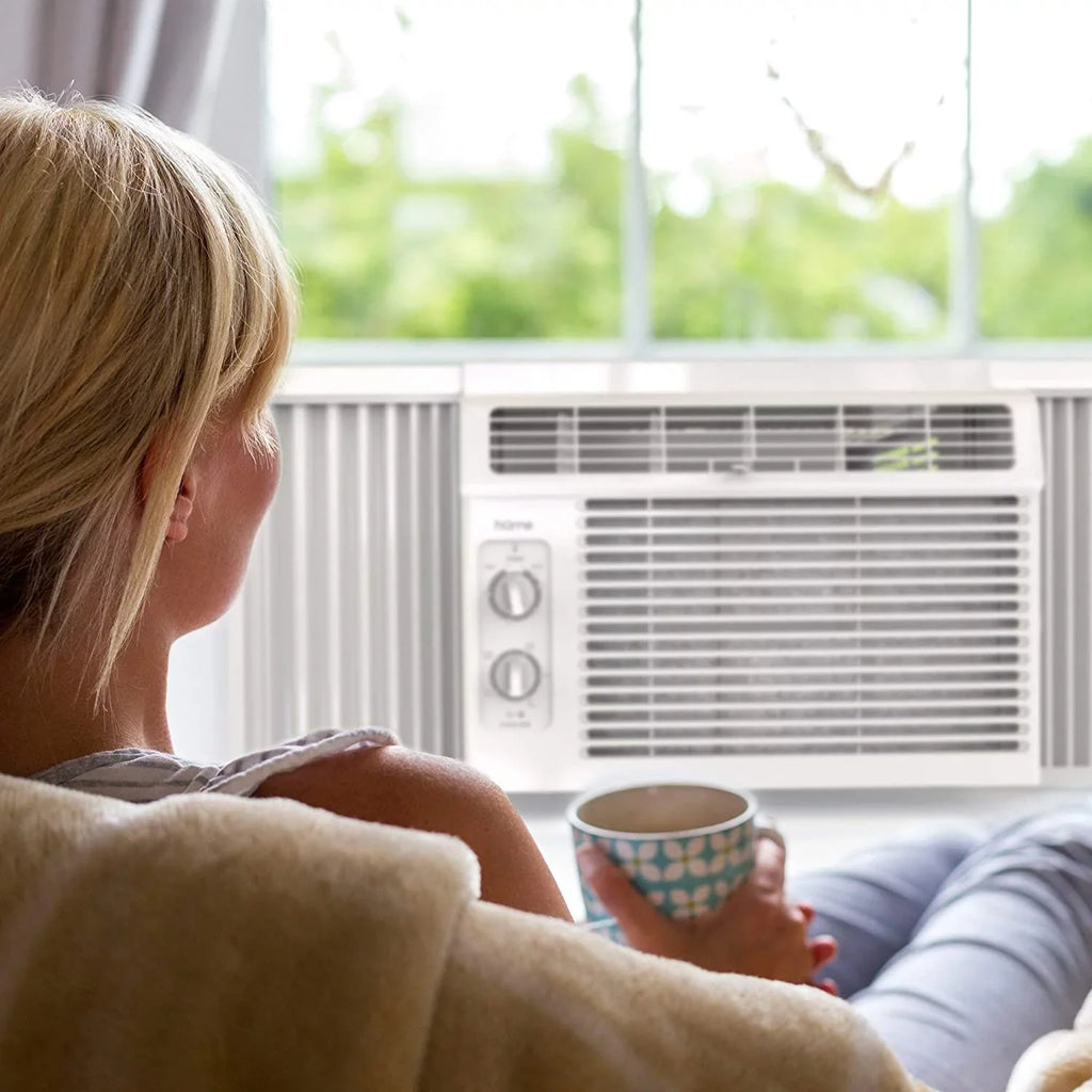 hOmeLabs Window Air Conditioner 5000  - Easy Mechanical Control Compact  Unit with Washable Reusable Filter, 2 Cooling Speeds, 2 Fan Speeds - Ideal for Bedroom and Rooms up to 150 Sq. Ft.
