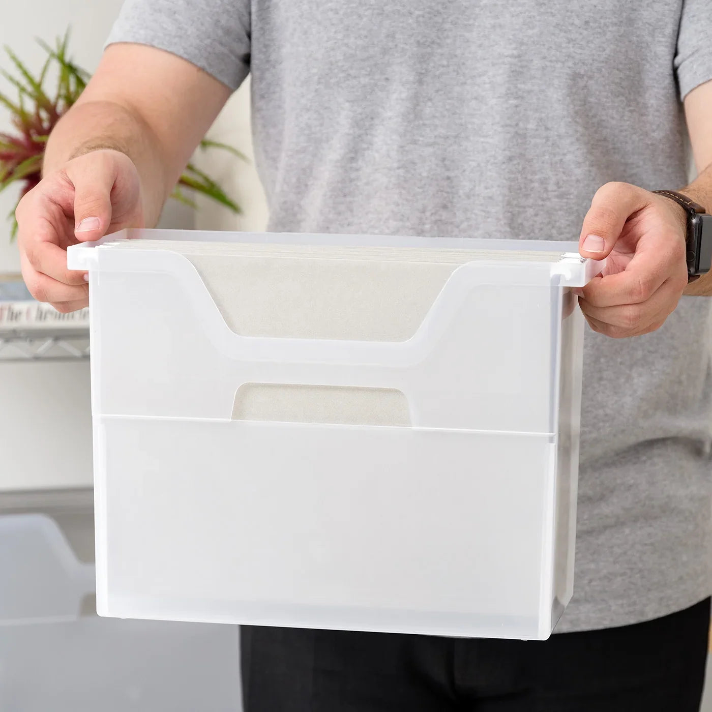 Medium Portable Desktop File Box with Open Lid, 6 Pack, Side Handles, Hanging File Folders, Tabs & Inserts, Letter Size, Magazines, Newspapers, Mail, Books, Notebooks, Clear
