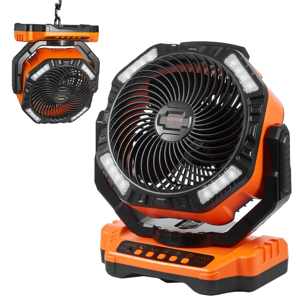 13 inch Portable Fan Rechargeable with  Lantern 4 Speeds Swivel Timer