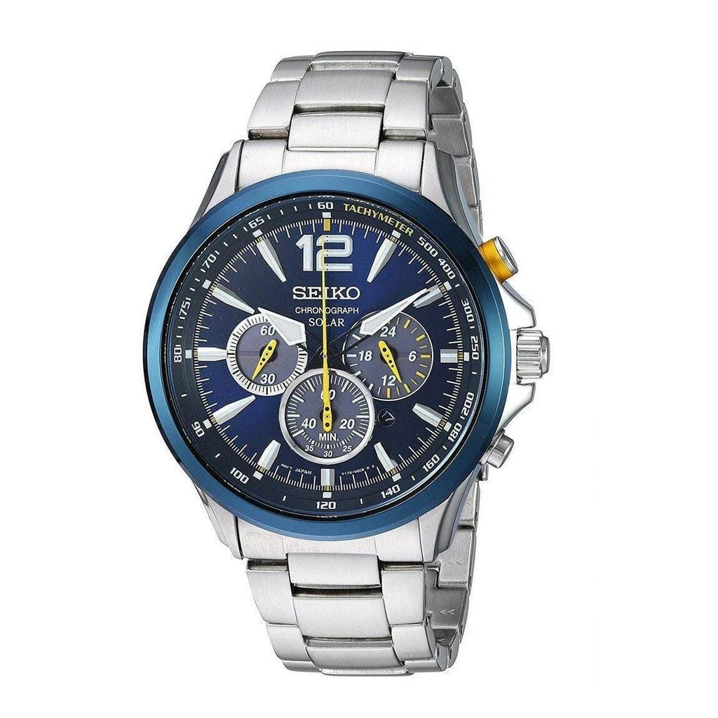 Seiko Men's SSC505 Core Solar Blue Dial Interchangeable Steel Bracelet Chronograph Watch