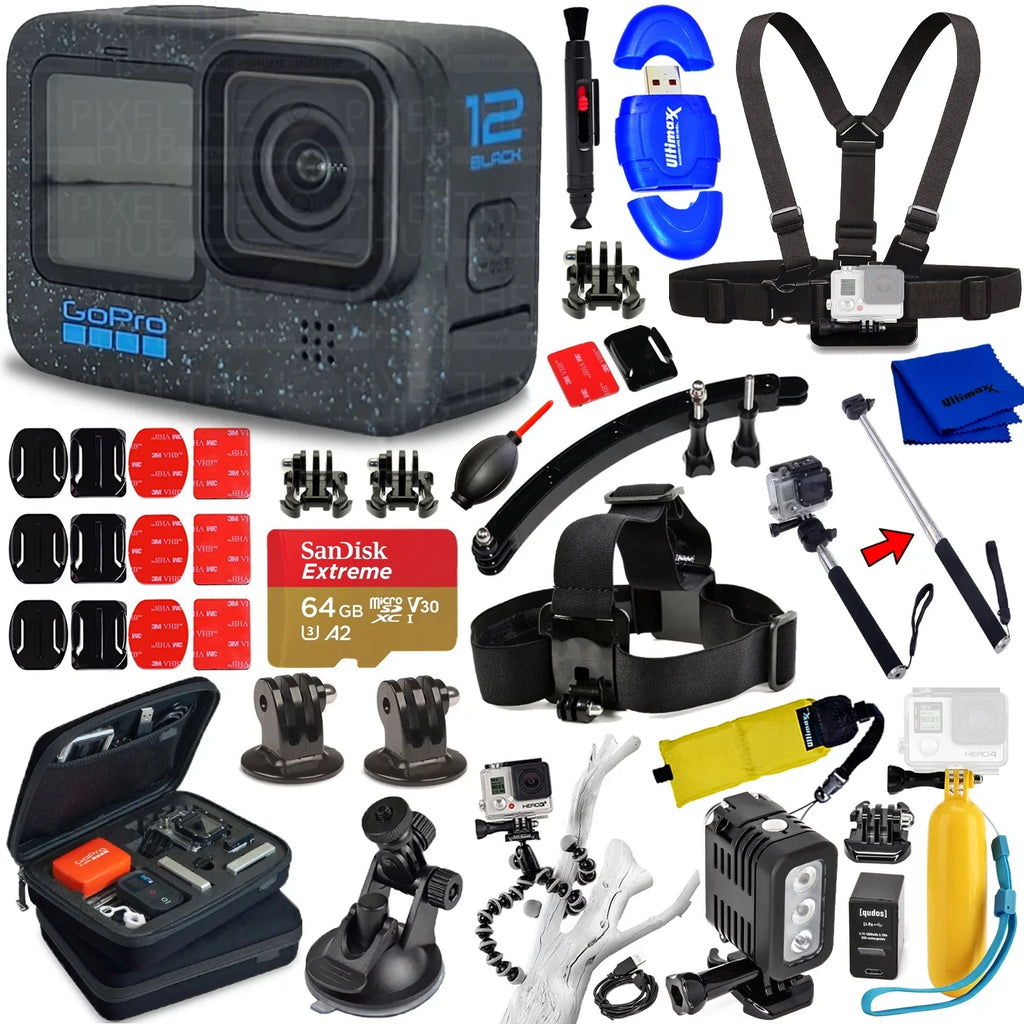 GoPro HERO12 Black -121- - 20PC 64GB Accessory Bundle
