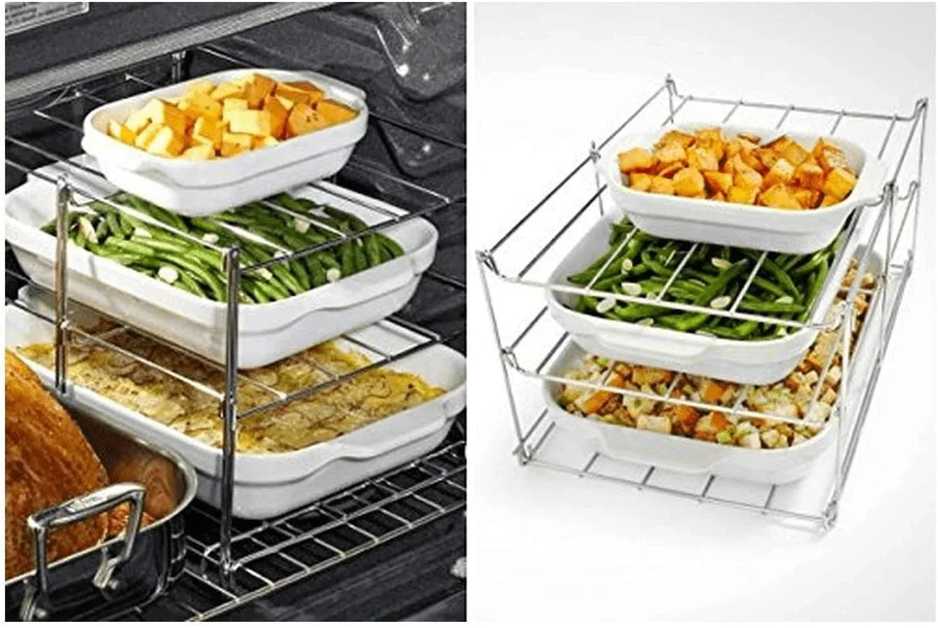 3-Tier Collapsible Oven Rack & Turkey Lifter Roasting Rack | Space Saving Oven Rack For Multiple Roasting And Baking Tasks | Includes (1) Oven Rack & (1) Turkey Lifter