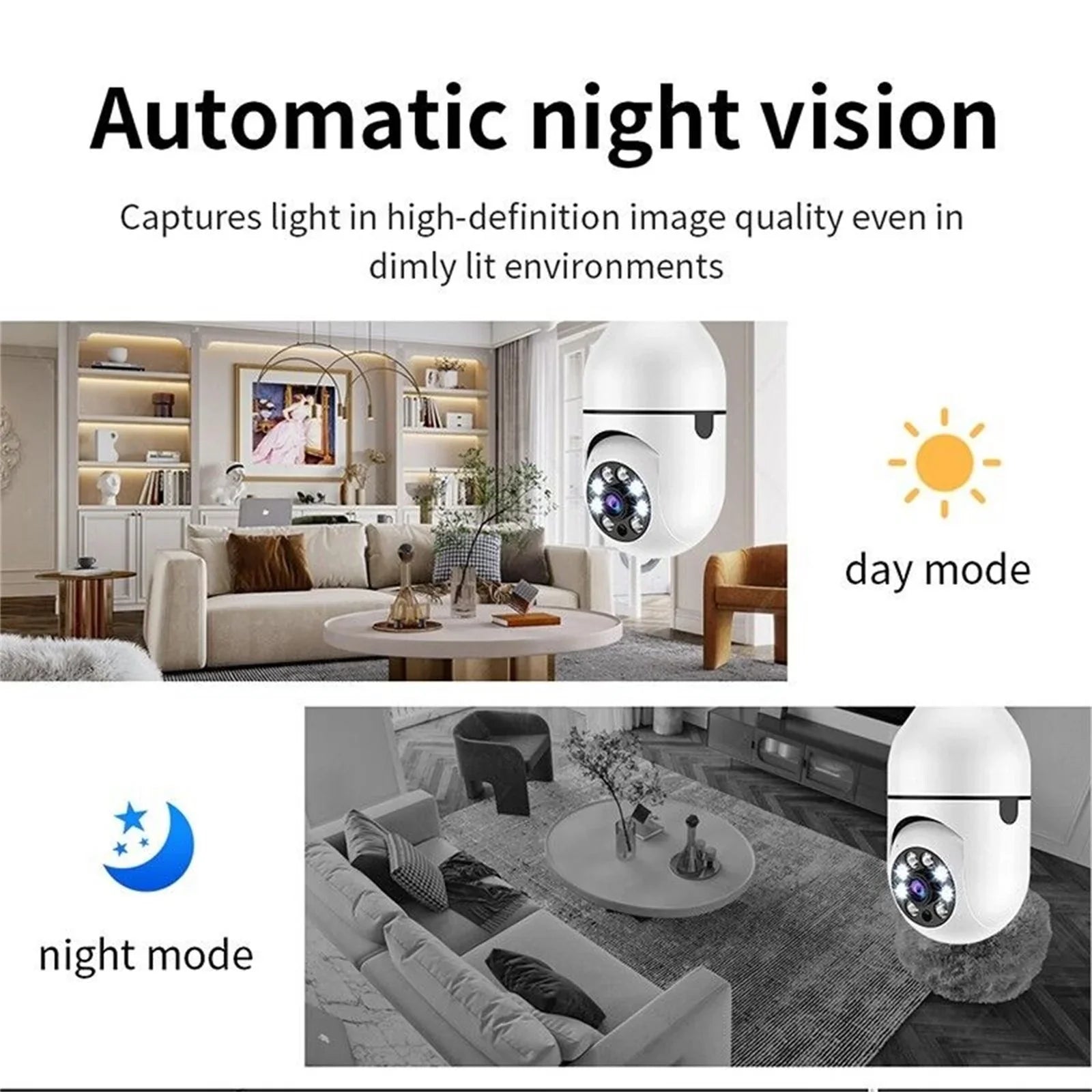 2PCS Wireless Security Camera,   Camera, E27 Light Bulb 1080P  Security Monitor Cam with Infrared Night Vision, White (Supports 2.4G &5G Wi-Fi)