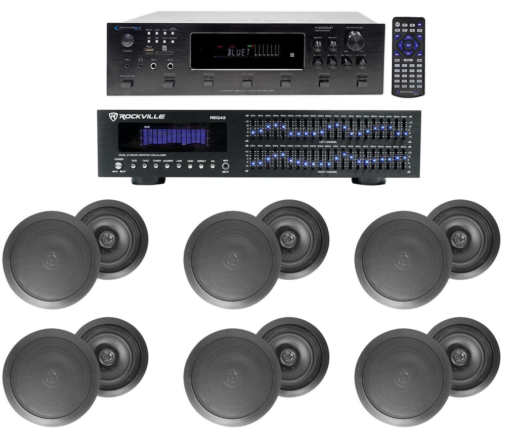 6000w 6-Zone, Home Theater Bluetooth Receiver+12) Black 6.5" Ceiling Speakers+