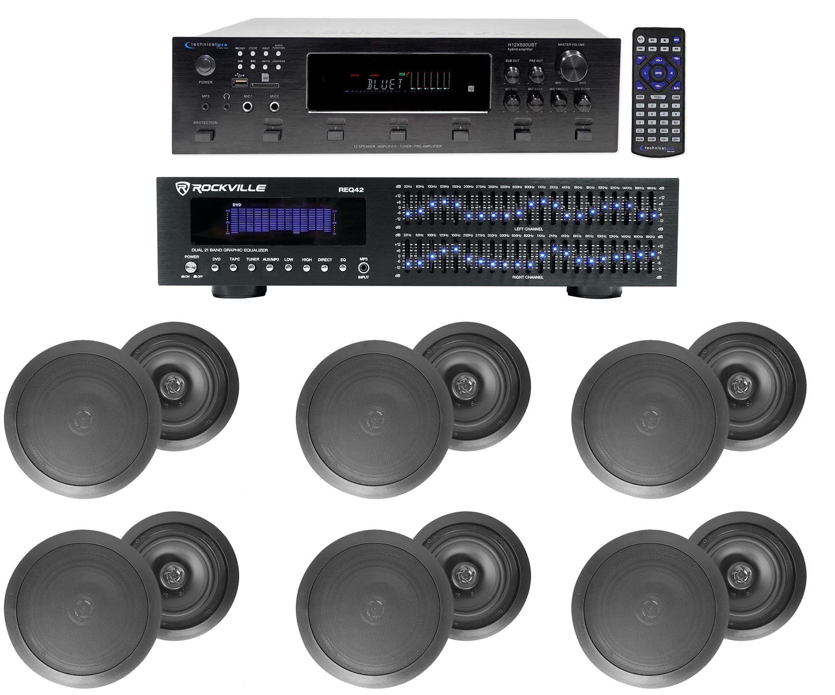 6000w 6-Zone, Home Theater Bluetooth Receiver+12) Black 6.5" Ceiling Speakers+