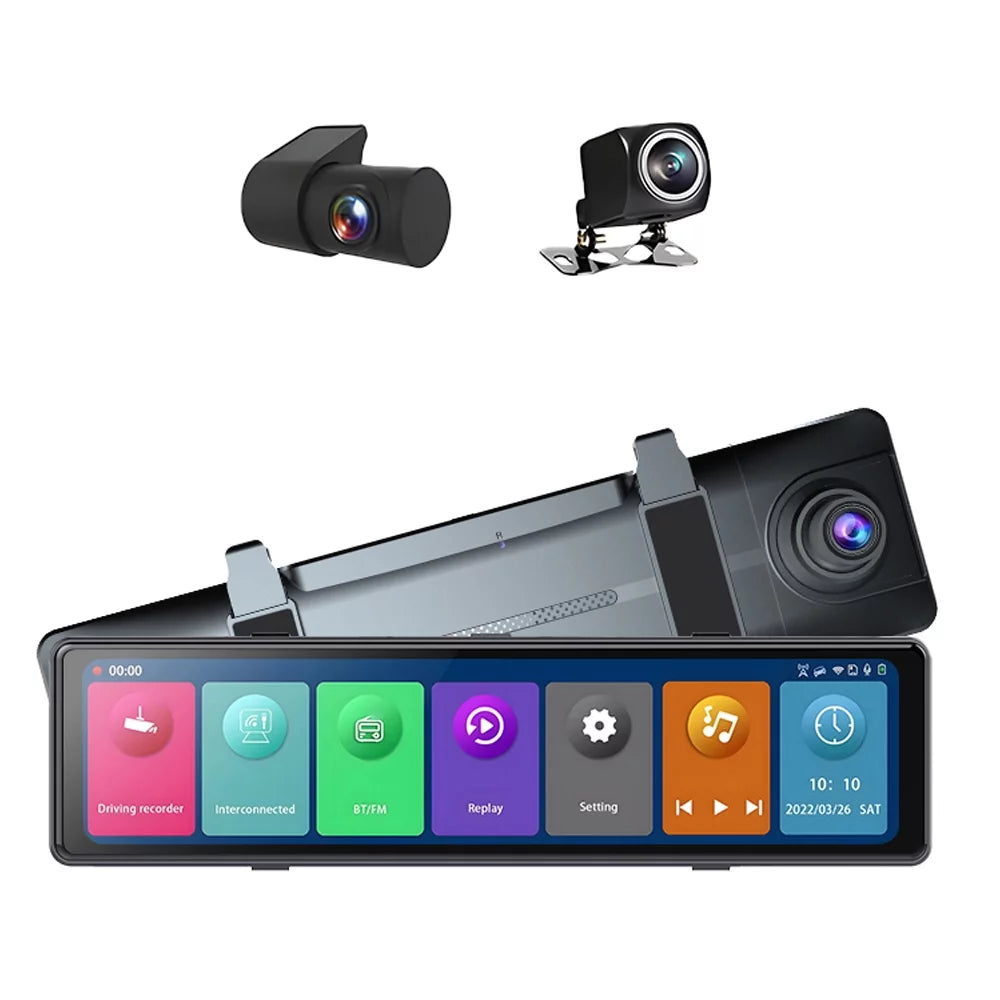 Pinnaco 3 Cameras Dash Cam 2.5K Clear Car Rearview Mirror  Car Video Recording Camcorder Touched Screen Car Camera Recorder Auto Driving Recorder for Enhanced Safety