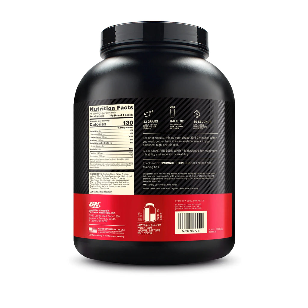 Optimum Nutrition, Gold Standard 100% Whey Protein Powder, Coffee, 5 lb, 71 Servings