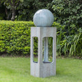 13x13x44" Tall Contemporary Sphere Outdoor Water Fountain, Cement/Concrete Outdoor Fountain, Antique Blue Raindrop Water Feature with Light For Garden, Lawn, Deck & Patio